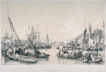 Vue du nouveau pont de Londres depuis le bassin de la Tamise, 1841