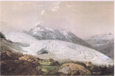 Vue du Mont Furka avec le glacier du Rhône, de British Adventure publié par Collins, 1947