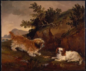 Paysage avec épagneul et terrier