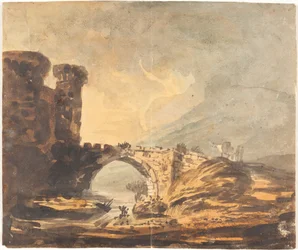 Paysage avec un château et un pont
