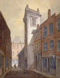 Église Saint-Georges Botolph Lane depuis George Lane, City de Londres, vers 1813
