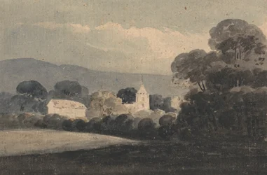 Paysage avec une église parmi les arbres
