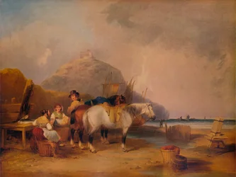 Scène côtière, avec personnages et chevaux, vers 1841