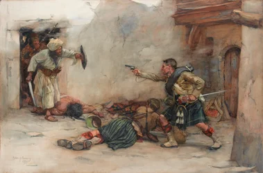 Tambour James Roddick du 92e Gordon Highlanders, défendant le lieutenant Menzies lors d