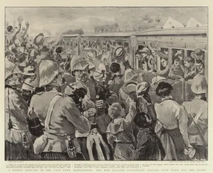 Un chaleureux adieu par les Highlanders du Cap, le contingent néo-zélandais quittant Le Cap pour le front