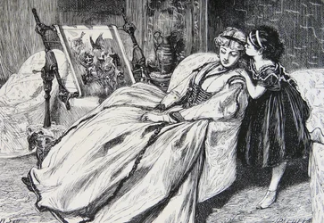 Mère travaillant sur une pièce de broderie
