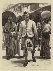 Le prince de Galles à Ceylan, le joueur de cornemuse écossais du prince étonnant les natifs de Kandy