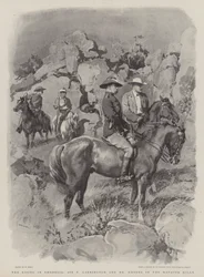 Le soulèvement en Rhodésie, Sir F Carrington et M. Rhodes dans les collines de Matoppo
