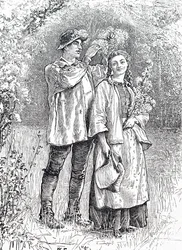 Le couronnement de la Reine de Mai par son bien-aimé avec une couronne d
