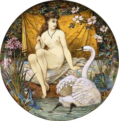 Grande tazza en faïence de Minton, représentant Léda et le cygne