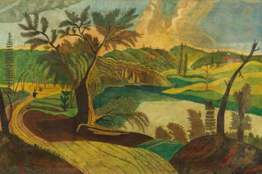 Paysage stylisé, seconde moitié du XIXe siècle (huile sur toile)