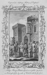 Lady Mary Bruce exposée, en spectacle public au château de Roxburgh, par ordre d