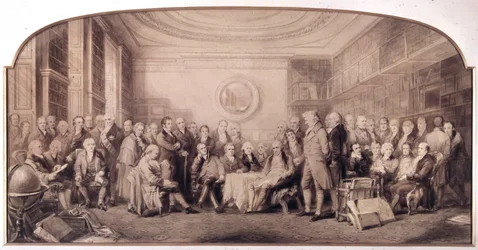 Les hommes éminents de la science en 1807-1808. Réunion dans la bibliothèque de l