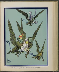 "Les singes ont pris Dorothy dans leurs bras et se sont envolés avec elle", illustration tirée du "Magicien d