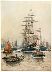 Le port de Hambourg, 20eme siecle (illustration)