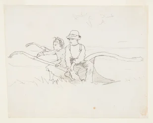 Garçon et fille sur une charrue