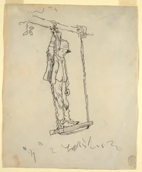 Dessin, garçon sur une balançoire, 1879