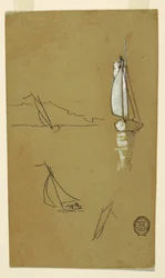 Dessin, Quatre croquis de sloops, 1880
