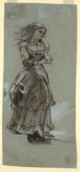 Dessin, fille tenant un verre, probablement 1869