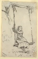 Dessin, fille sur une balançoire, 1879