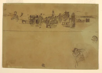 Dessin, Groupes de femmes à la plage, Cullercoats, Angleterre, 1881-82