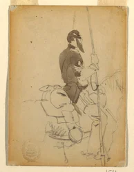 Dessin, cavalier à cheval, 1862