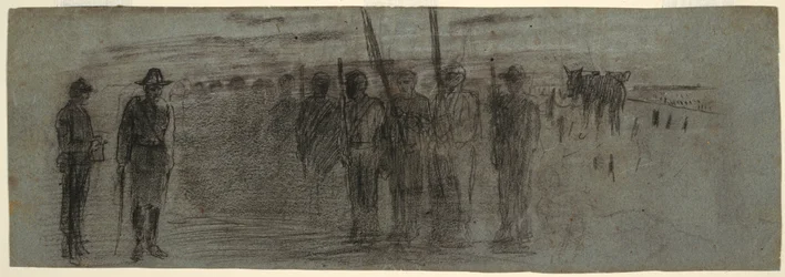 Dessin, officier et aide inspectant un escadron, peut-être 1864