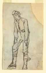 Dessin, soldat avec une pipe dans la bouche, 1862