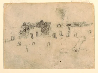 Dessin, brancardiers portant un soldat, probablement 1862