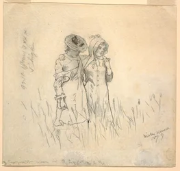 Dessin, deux filles dans un champ, 1879