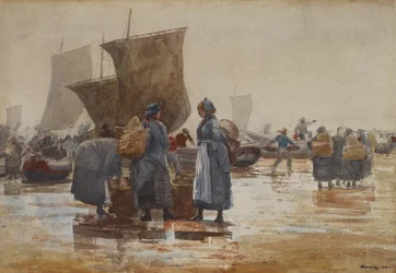 Pêcheurs sur la plage à Cullercoats