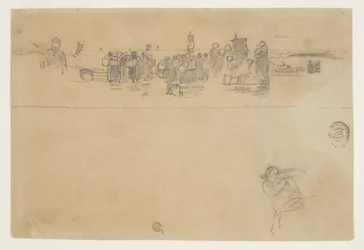 Groupes de femmes à la plage, Cullercoats, Angleterre