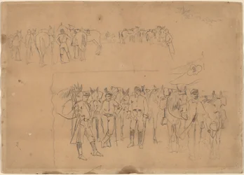 Officiers et chevaux au repos, 1864