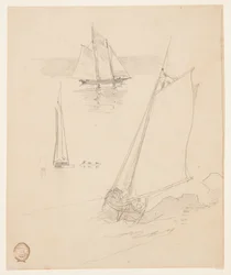 Trois croquis de goélettes