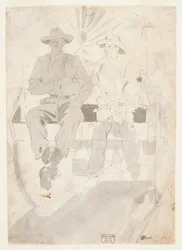 Deux hommes dans un chariot militaire