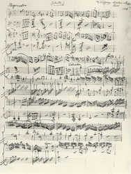Début de la Sonate pour piano en la mineur, KV 310, autographe, 1778