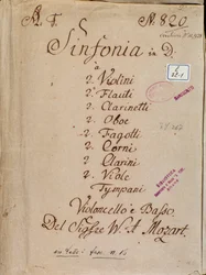 Première page de partition pour la Symphonie n°4 en ré, par Mozart