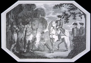 Le général Burgoyne et les Indiens en 1777, gravé par J. Taylor, d