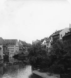 Le Fleischbrücke (Pont de la Viande), Nuremberg, Allemagne, vers 1900