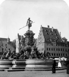 La Fontaine de Neptune, Nuremberg, Allemagne, c. 1900s