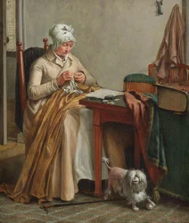 Intérieur avec femme cousant