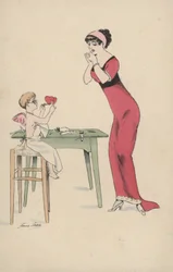 Fille attendant que deux cœurs soient réunis par Cupidon