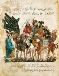 Caravane de marchands arabes, miniature des Maqamat (Les séances) d