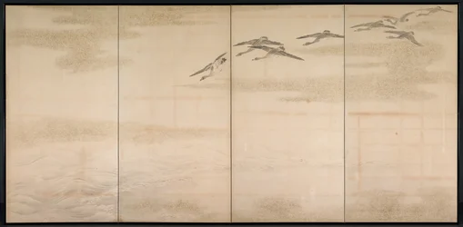 Oies, roseaux et eau, 1800s