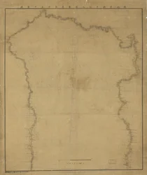 Relief montré par des lignes de forme. Orienté avec le nord vers le coin supérieur gauche.