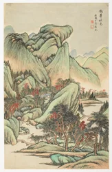 Couleur automnale parmi le mont Quan et le mont Hua, d