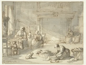 Intérieur de maison avec femmes et enfants
