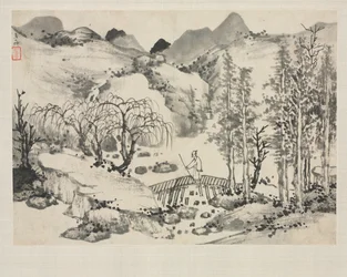 Album de paysages dans divers styles : Paysage avec artiste sur un pont, 1684