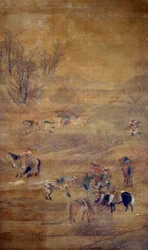 Cavalier mongol chassant un cheval