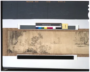 Vie des pêcheurs le long de la rivière, XVIIIe siècle (encre et couleur sur soie, rouleau à main)